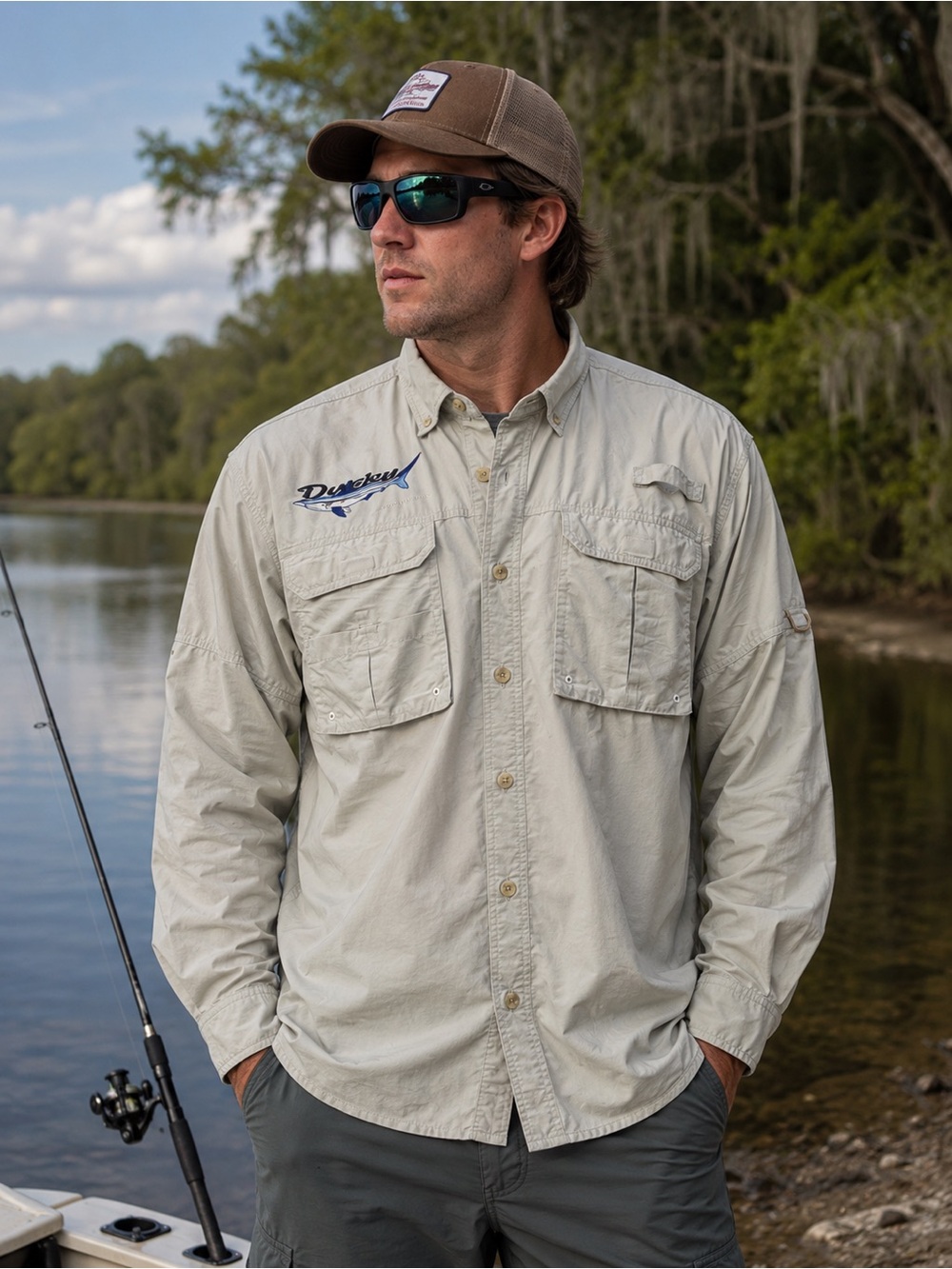 Sportif Dusky Khaki Cargo Fishing Camping Shirt Long Sleeve Utility